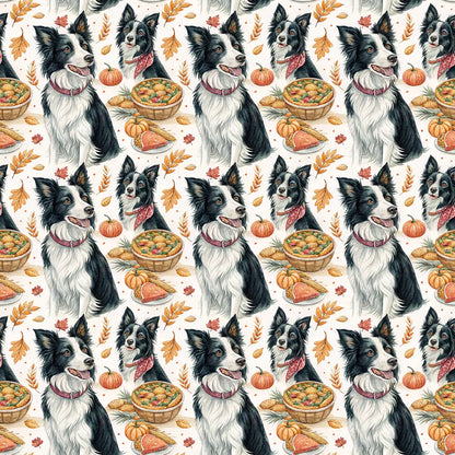 Border Collie Thanksgiving Wrapping Paper — repeating pattern tile