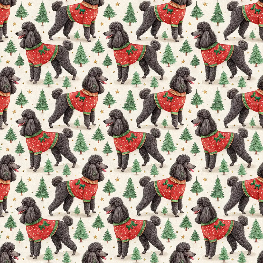 Ugly Sweater Poodle Christmas Wrapping Paper — repeating pattern tile