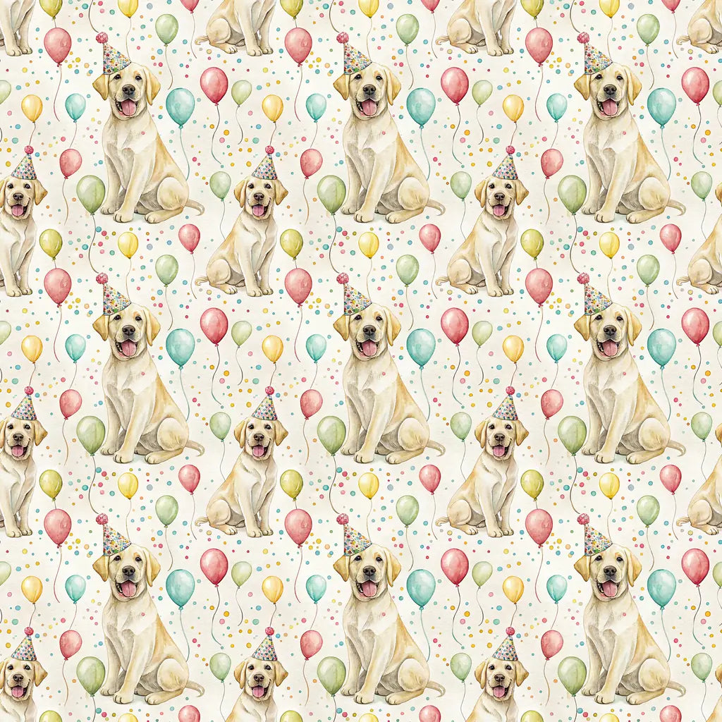 Party Animal Yellow Lab Birthday Wrapping Paper — repeating pattern tile