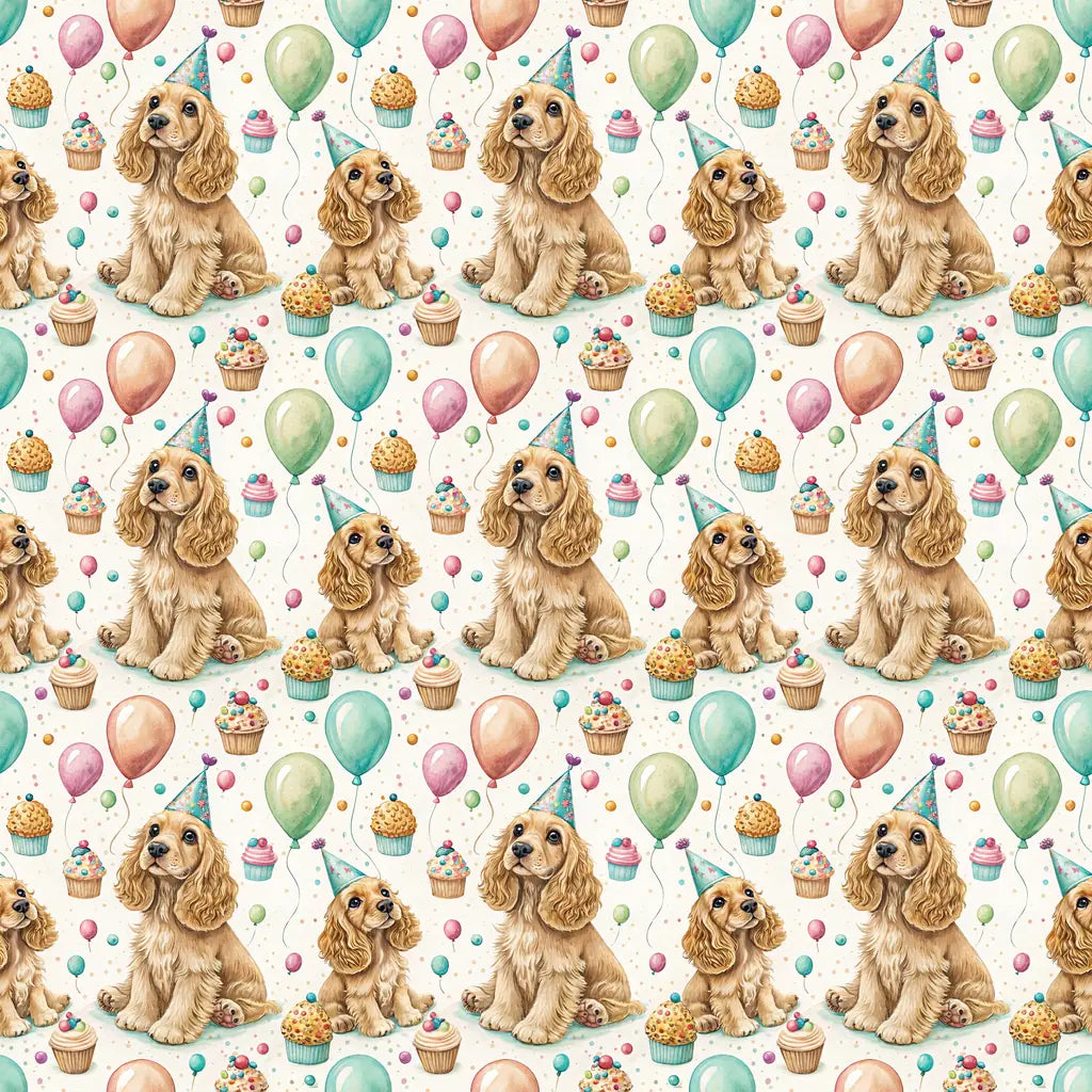 Party Animal Cocker Spaniel Birthday Wrapping Paper — repeating pattern tile
