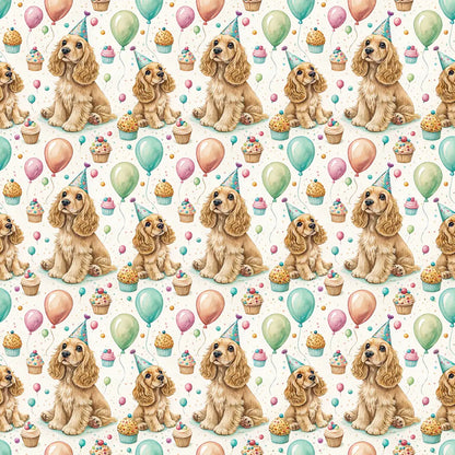 Party Animal Cocker Spaniel Birthday Wrapping Paper — repeating pattern tile