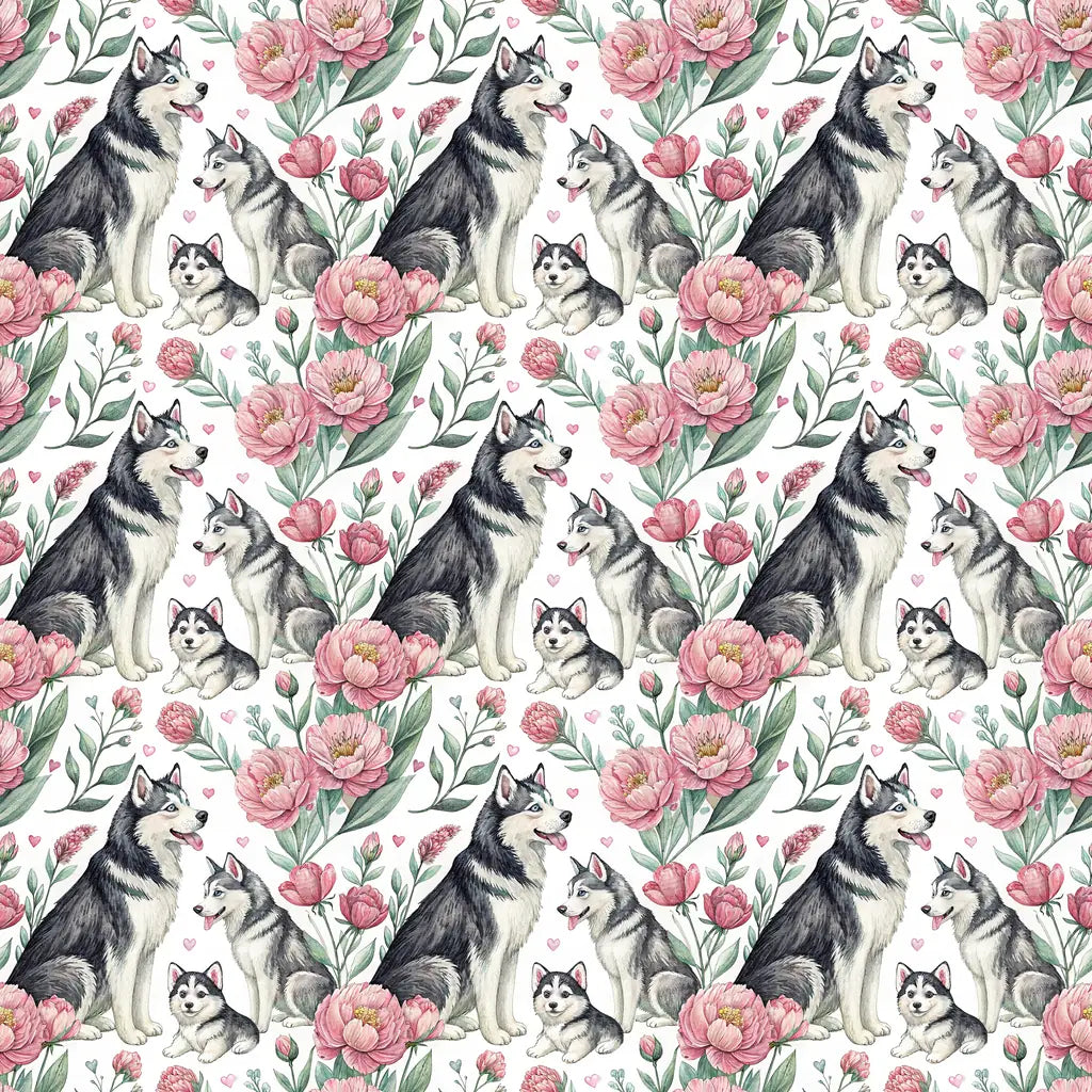 Siberian Husky Floral Mother's Day Wrapping Paper — repeating pattern tile