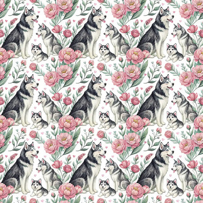 Siberian Husky Floral Mother's Day Wrapping Paper — repeating pattern tile