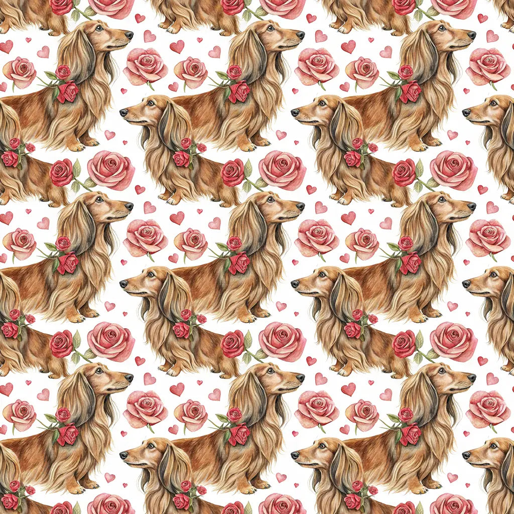 Long-Haired Dachshund Valentine's Day Wrapping Paper — repeating pattern tile
