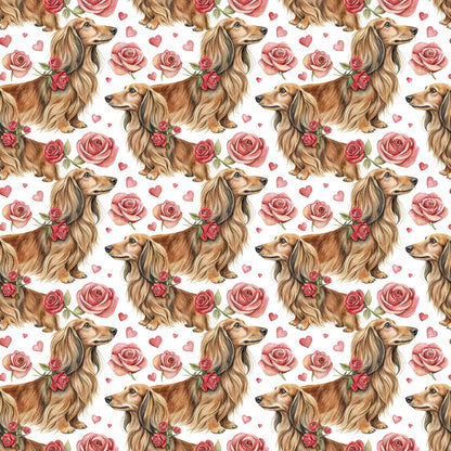 Long-Haired Dachshund Valentine's Day Wrapping Paper — repeating pattern tile
