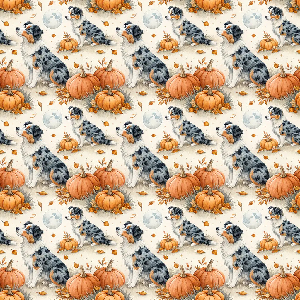 Pumpkin Patch Australian Shepherd Halloween Wrapping Paper — repeating pattern tile