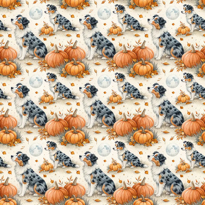 Pumpkin Patch Australian Shepherd Halloween Wrapping Paper — repeating pattern tile