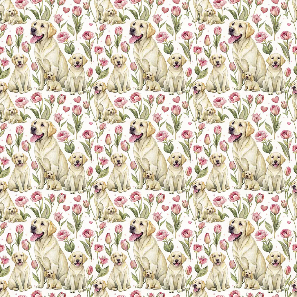 Yellow Lab Floral Mother's Day Wrapping Paper — repeating pattern tile