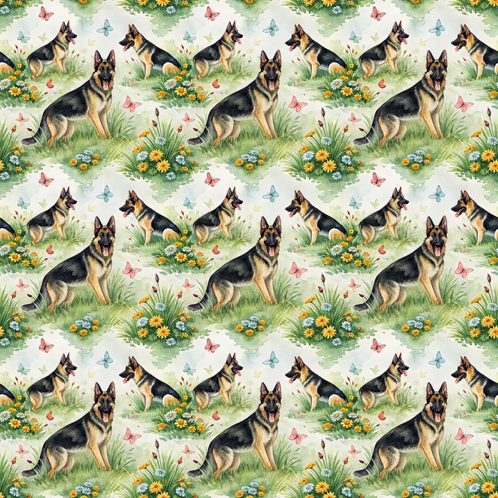 German Shepherd Spring Garden Wrapping Paper — repeating pattern tile