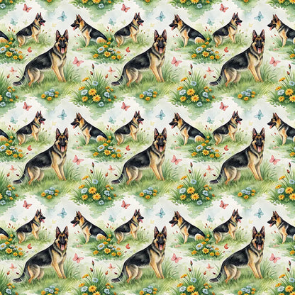 German Shepherd Spring Garden Wrapping Paper — repeating pattern tile