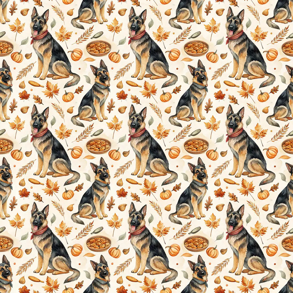 German Shepherd Thanksgiving Wrapping Paper — repeating pattern tile
