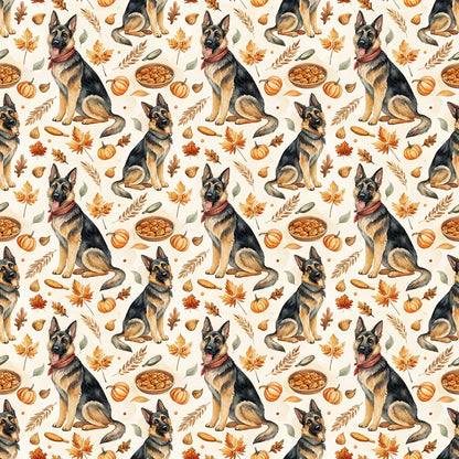 German Shepherd Thanksgiving Wrapping Paper — repeating pattern tile