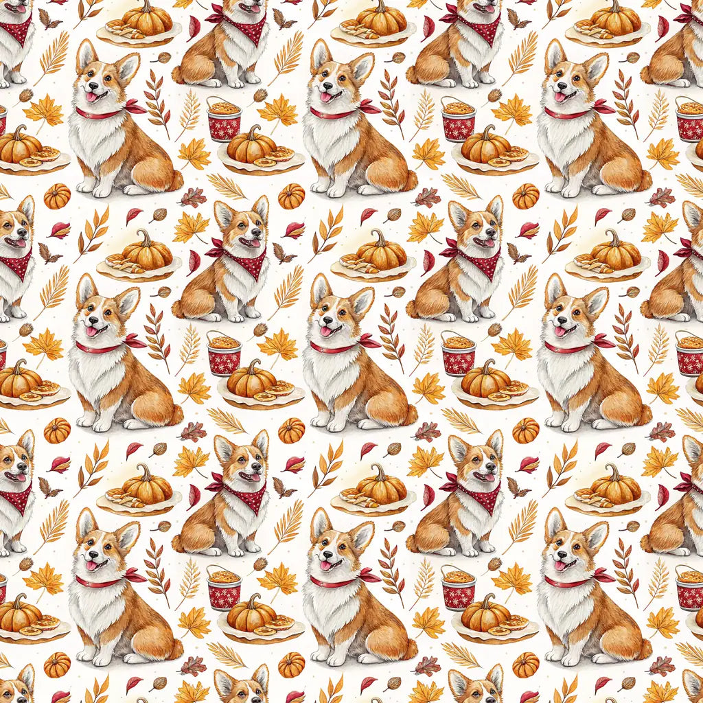 Corgi Thanksgiving Wrapping Paper — repeating pattern tile