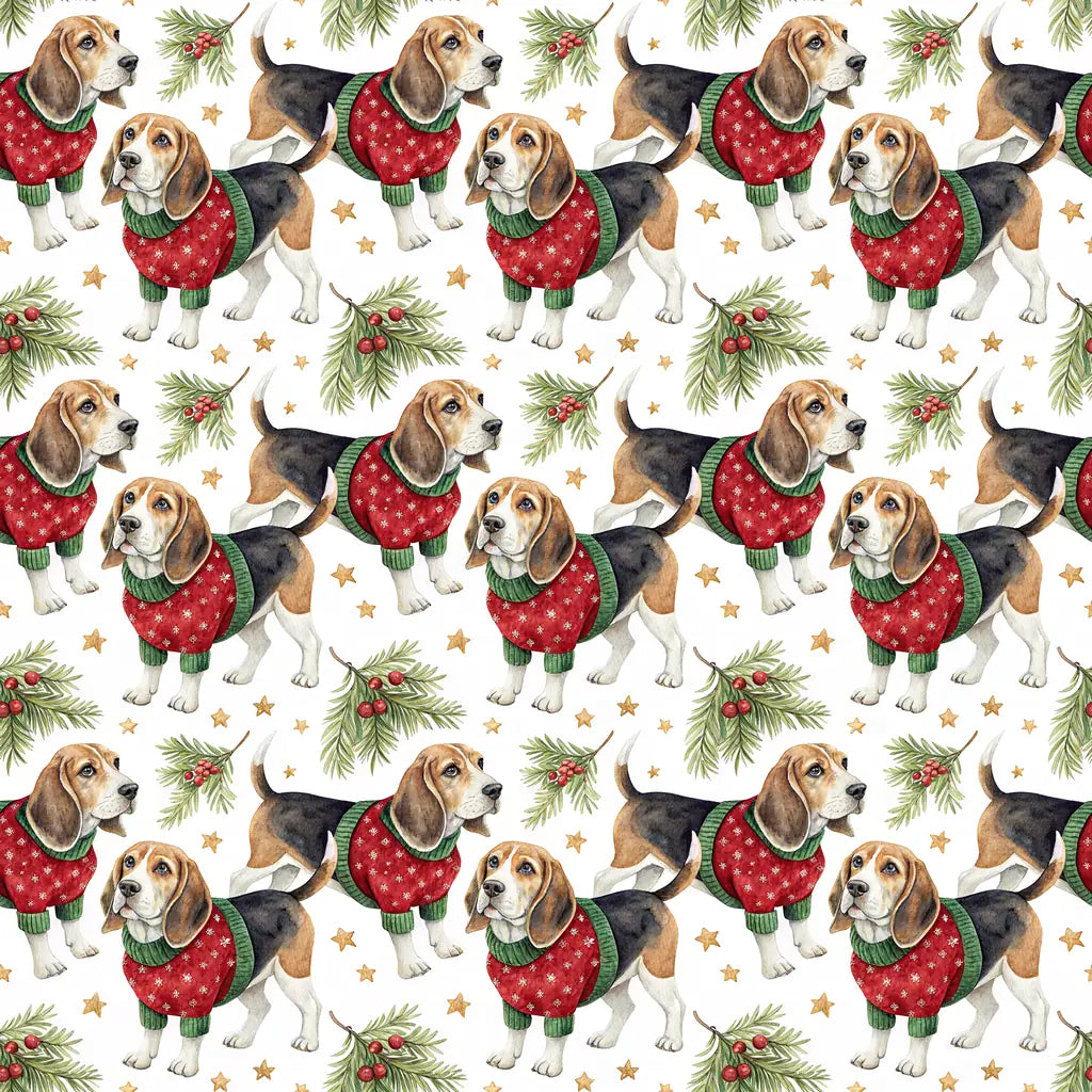 Ugly Sweater Beagle Christmas Wrapping Paper — repeating pattern tile