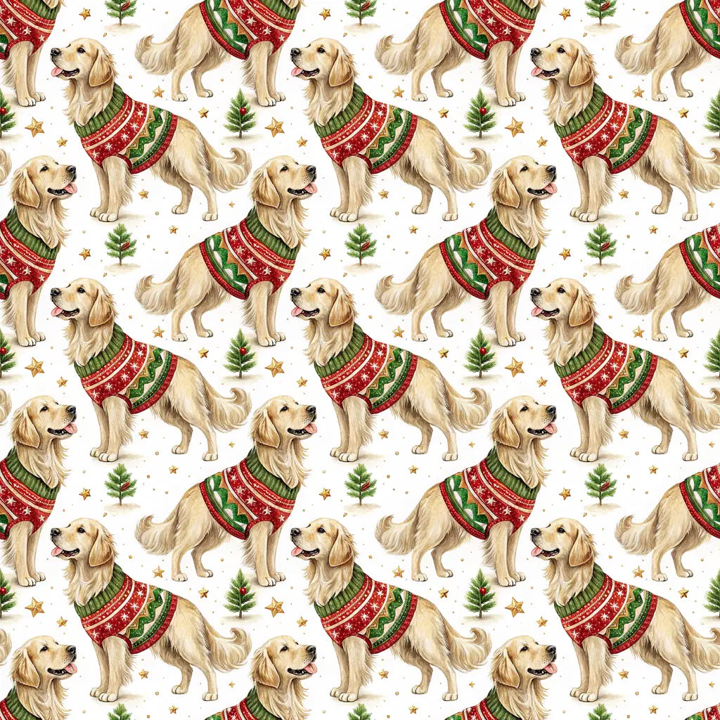Ugly Sweater Golden Retriever Christmas Wrapping Paper — repeating pattern tile