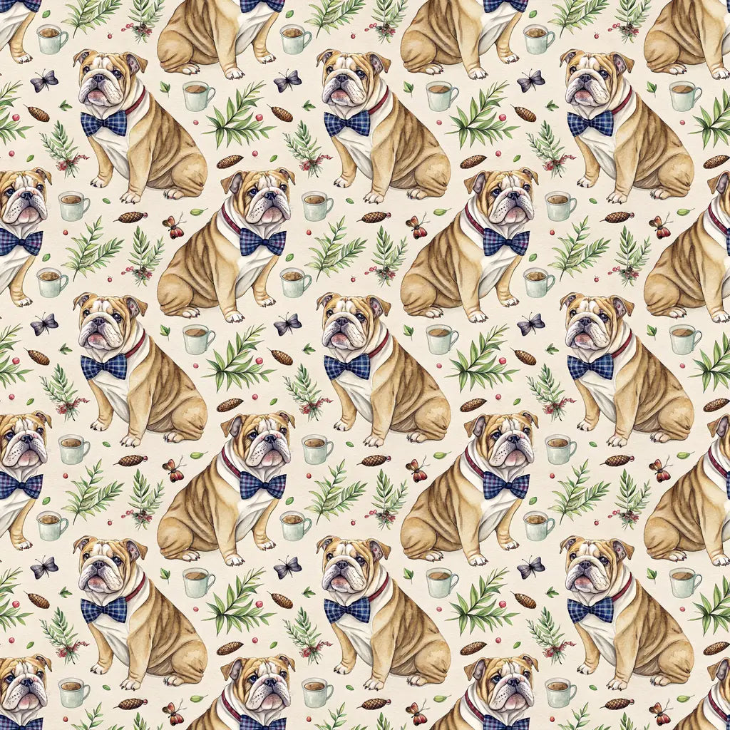 Dapper English Bulldog Father's Day Wrapping Paper — repeating pattern tile