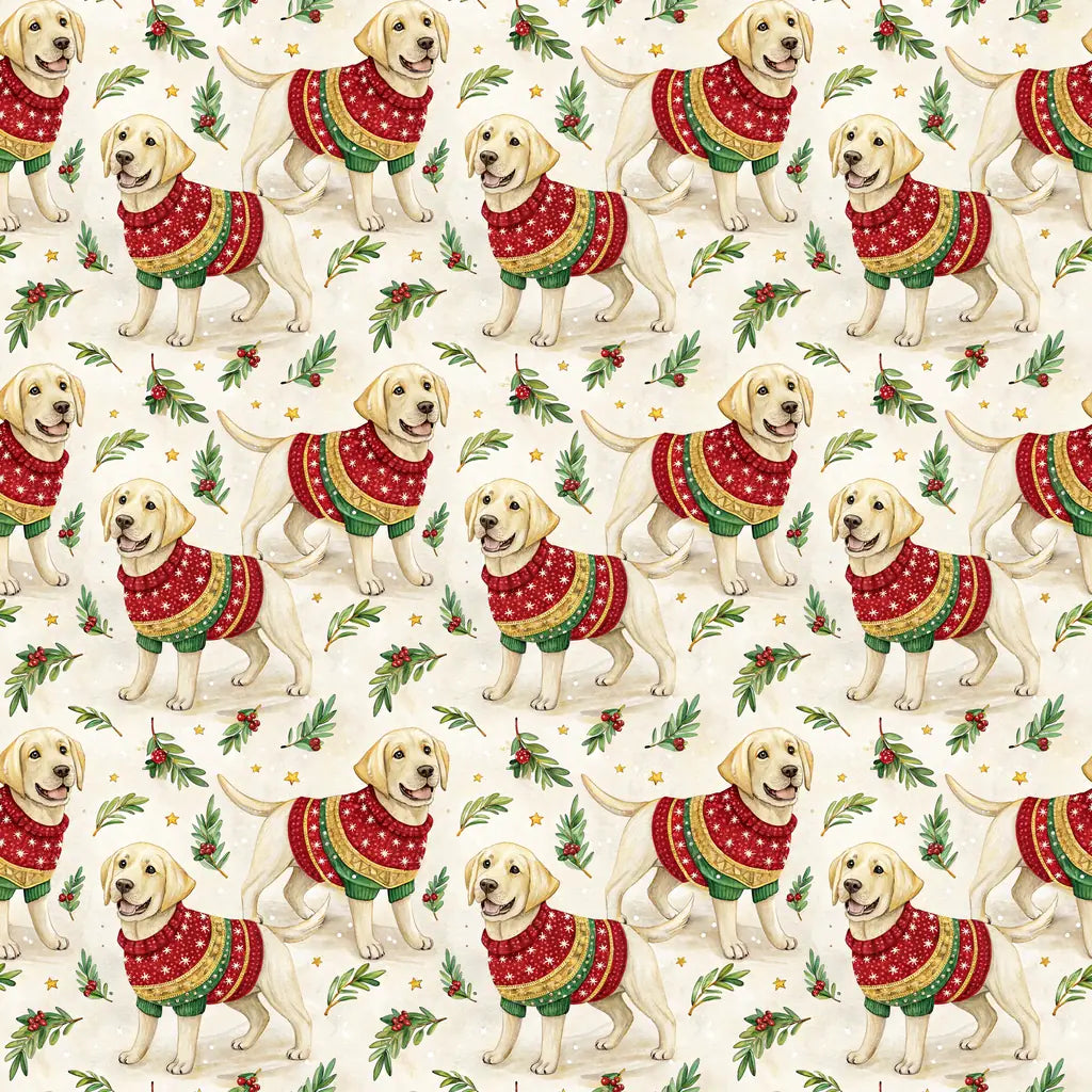 Ugly Sweater Yellow Lab Christmas Wrapping Paper — repeating pattern tile