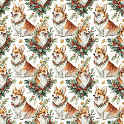 Corgi Christmas Wreath Wrapping Paper — repeating pattern tile