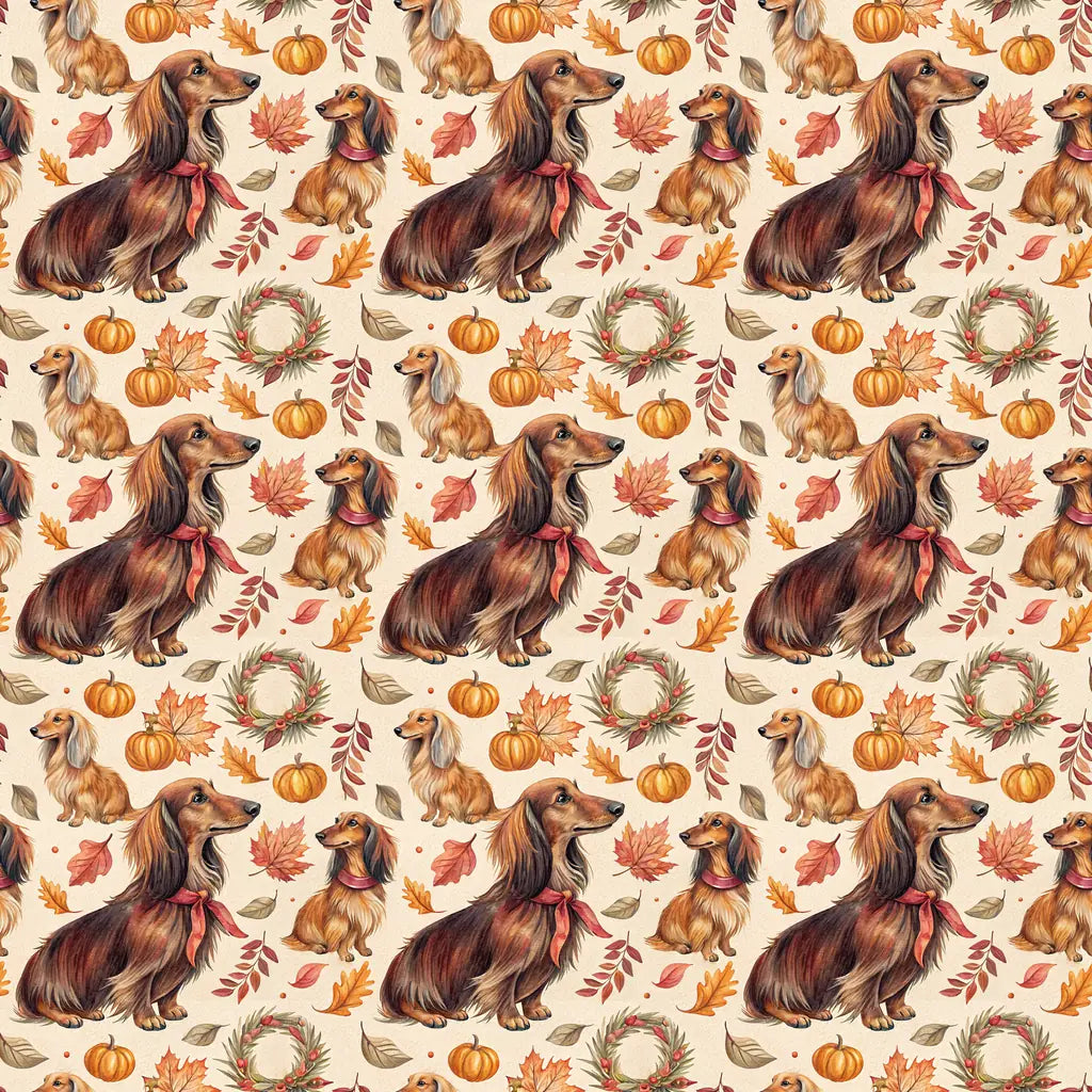 Long-Haired Dachshund Thanksgiving Wrapping Paper — repeating pattern tile