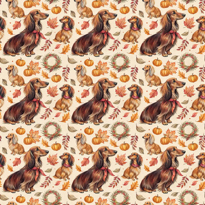 Long-Haired Dachshund Thanksgiving Wrapping Paper — repeating pattern tile