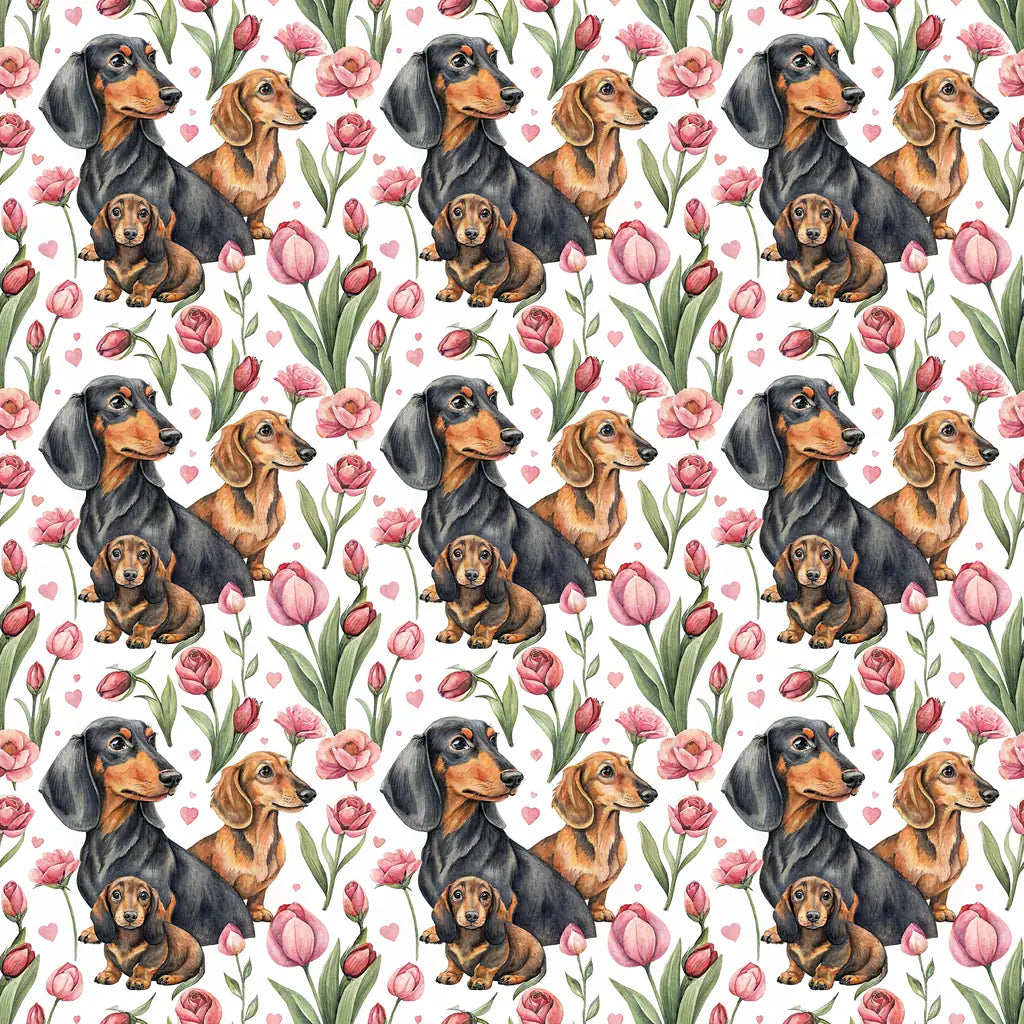 Dachshund Floral Mother's Day Wrapping Paper — repeating pattern tile