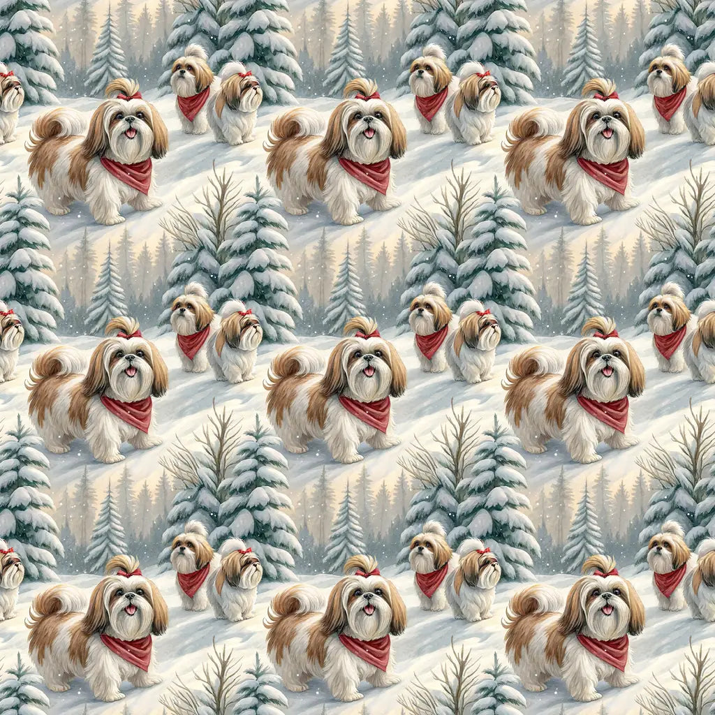 Shih Tzu Christmas Wrapping Paper — repeating pattern tile