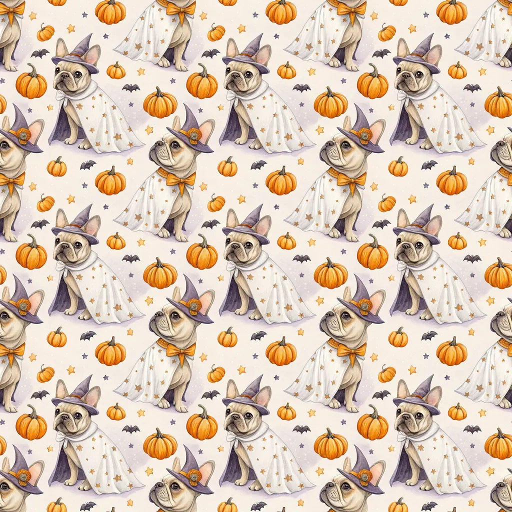 Costume Contest French Bulldog Halloween Wrapping Paper — repeating pattern tile