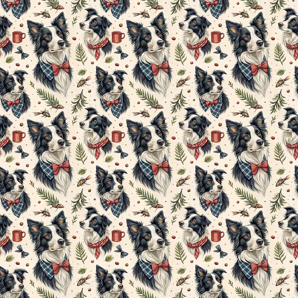 Dapper Border Collie Wrapping Paper — repeating pattern tile