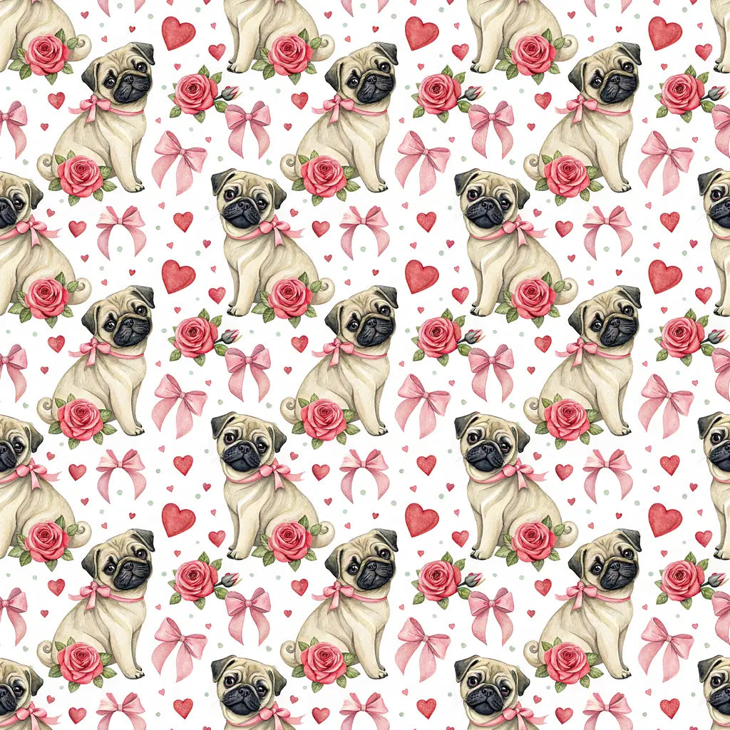 Pug Valentine's Day Wrapping Paper — repeating pattern tile