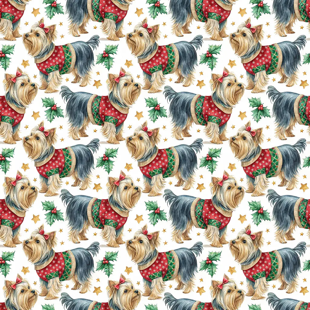 Yorkshire Terrier Christmas Wrapping Paper — repeating pattern tile