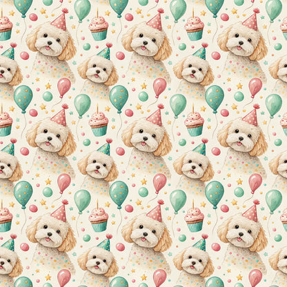 Party Animal Maltipoo Birthday Wrapping Paper — repeating pattern tile