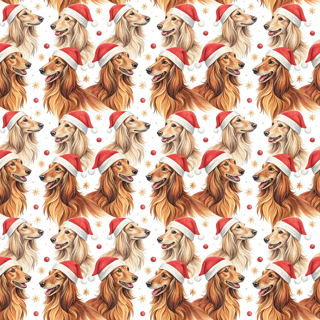 Santa Paws Long-Haired Dachshund Christmas Wrapping Paper — repeating pattern tile