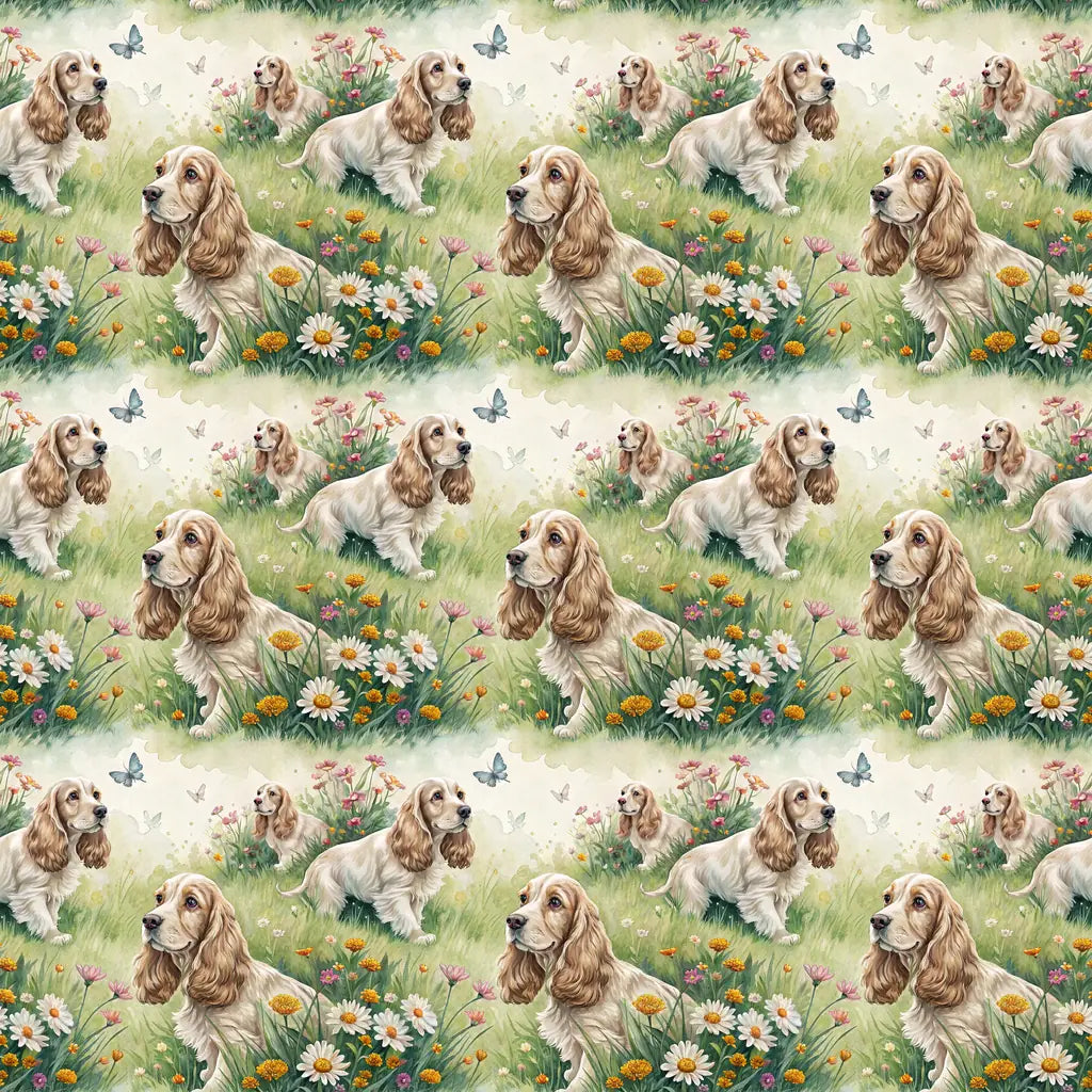 Cocker Spaniel Spring Garden Wrapping Paper — repeating pattern tile