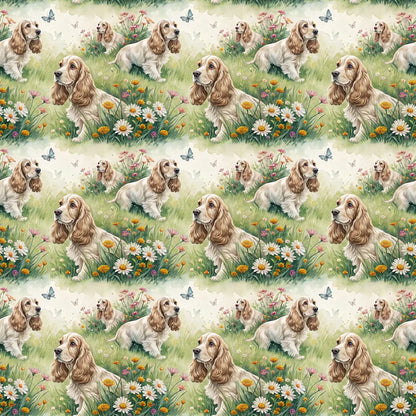 Cocker Spaniel Spring Garden Wrapping Paper — repeating pattern tile