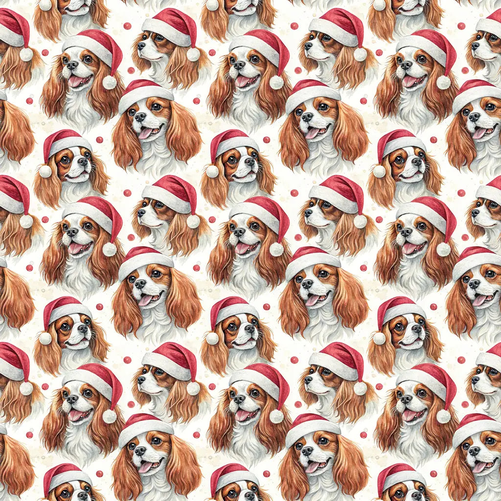 Santa Paws Cavalier King Charles Spaniel Christmas Wrapping Paper — repeating pattern tile