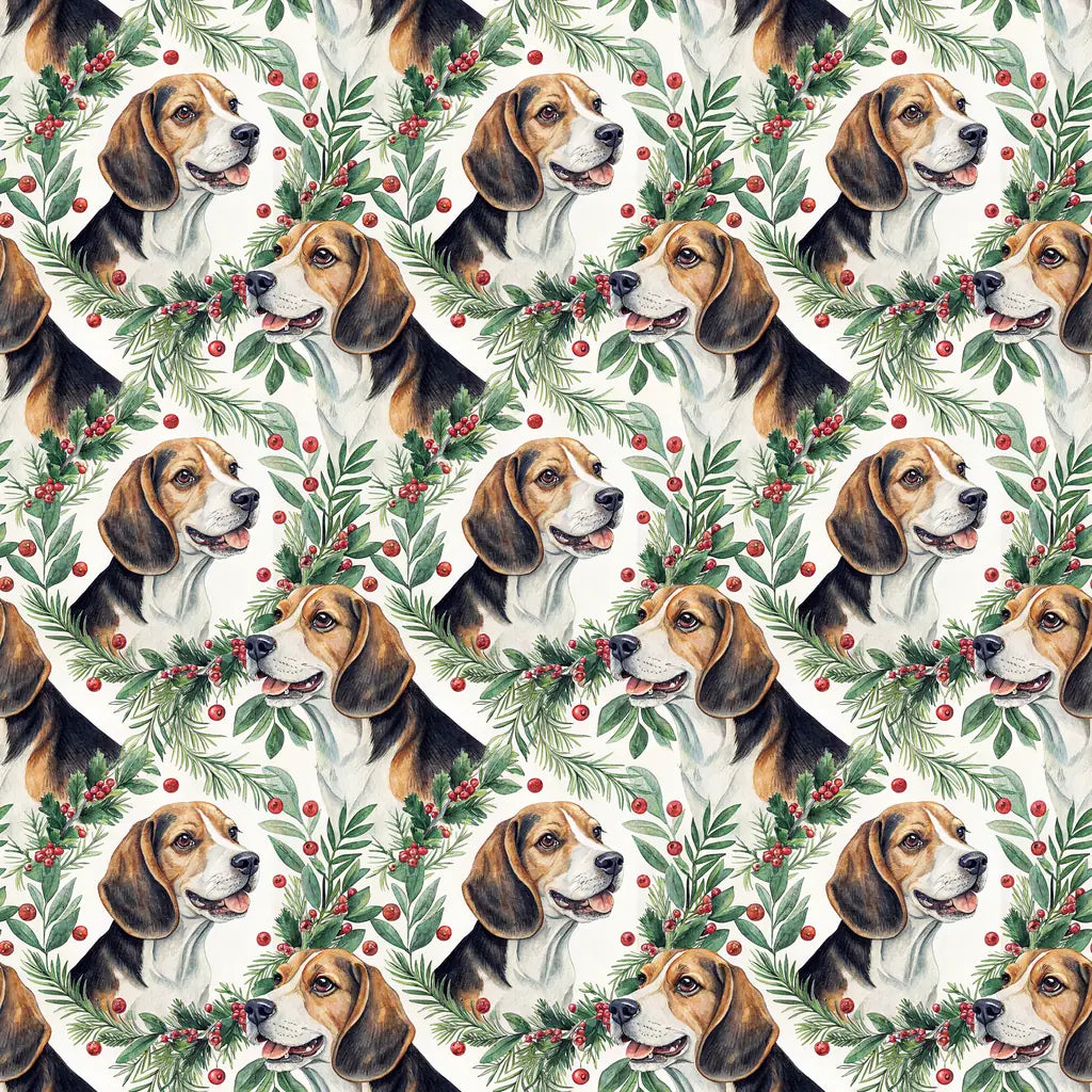 Beagle Christmas Wreath Wrapping Paper — repeating pattern tile
