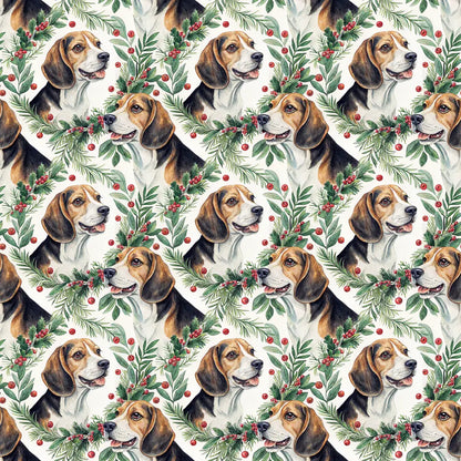 Beagle Christmas Wreath Wrapping Paper — repeating pattern tile