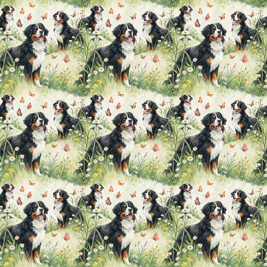 Bernese Mountain Dog Spring Garden Wrapping Paper — repeating pattern tile