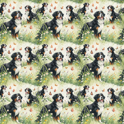 Bernese Mountain Dog Spring Garden Wrapping Paper — repeating pattern tile