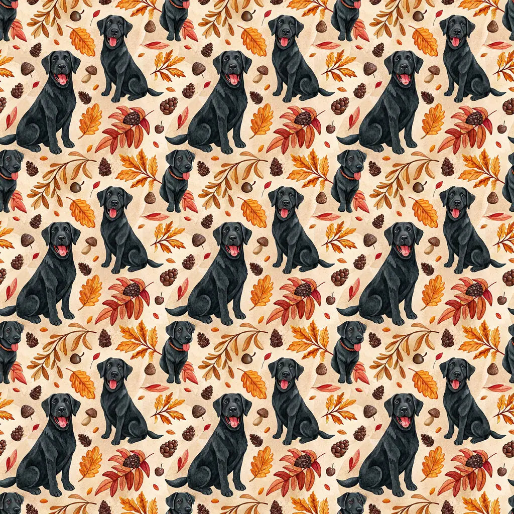 Black Lab Autumn Wrapping Paper — repeating pattern tile