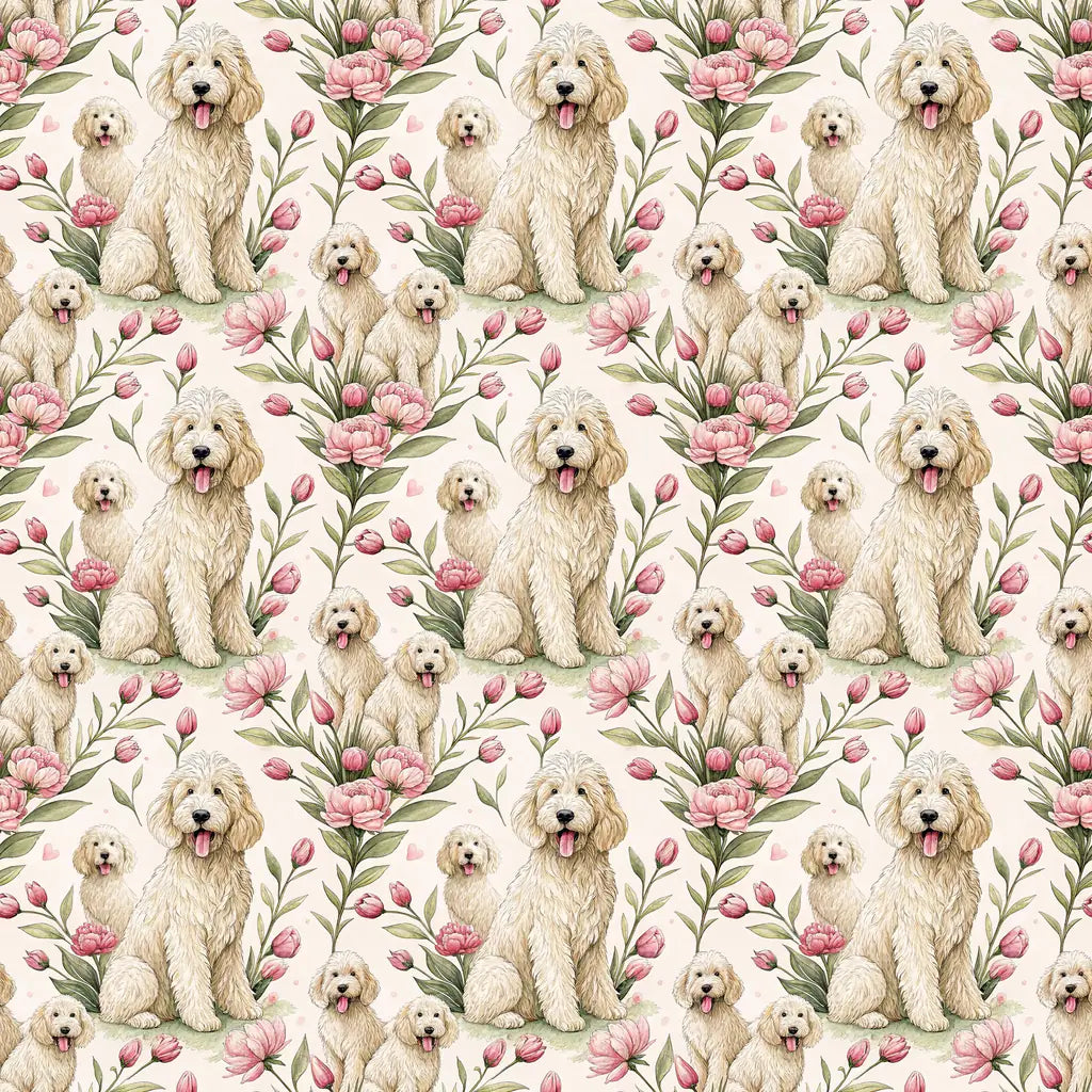 Goldendoodle Floral Mother's Day Wrapping Paper — repeating pattern tile