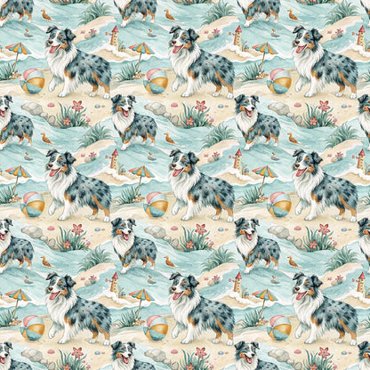 Australian Shepherd Beach Day Wrapping Paper — repeating pattern tile