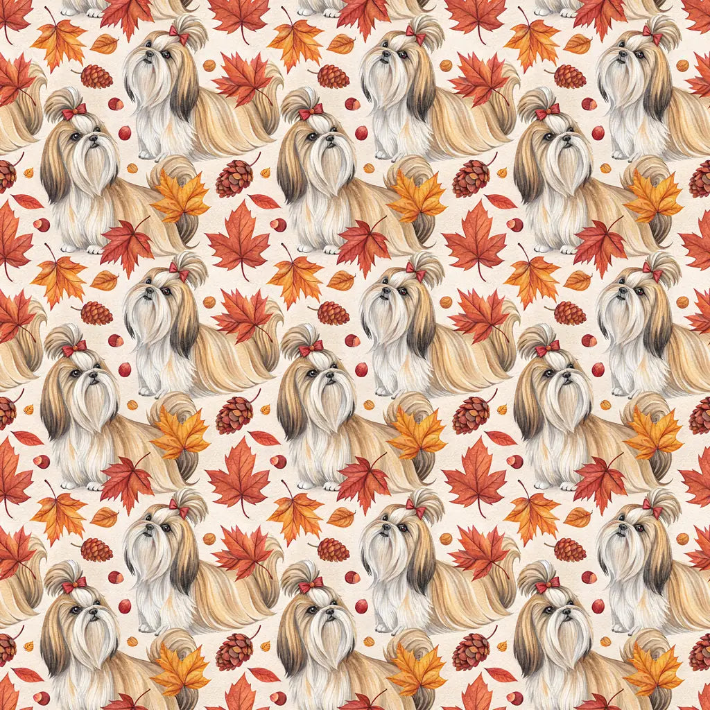 Shih Tzu Autumn Wrapping Paper — repeating pattern tile