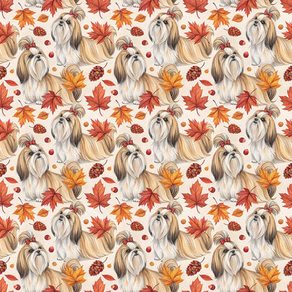 Shih Tzu Autumn Wrapping Paper — repeating pattern tile
