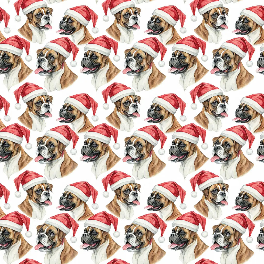 Santa Paws Boxer Christmas Wrapping Paper — repeating pattern tile