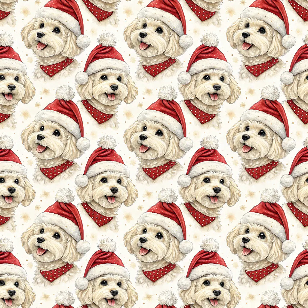 Santa Paws Maltipoo Christmas Wrapping Paper — repeating pattern tile