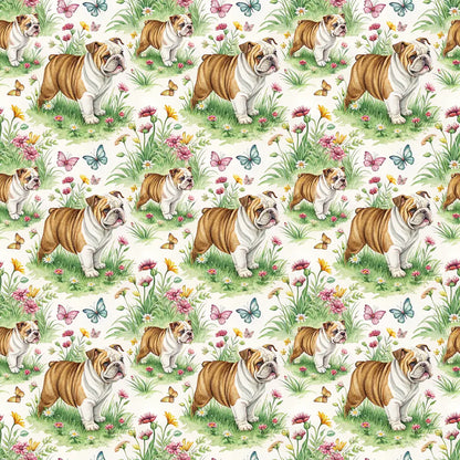 English Bulldog Spring Garden Wrapping Paper — repeating pattern tile