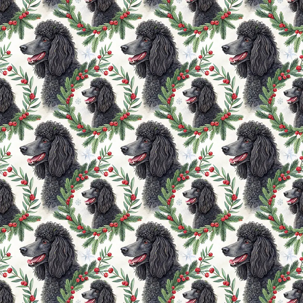 Poodle Christmas Wreath Wrapping Paper — repeating pattern tile