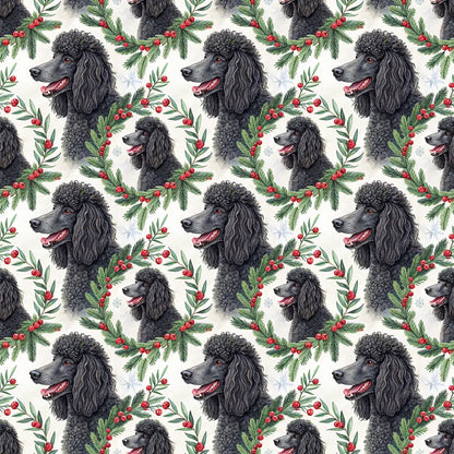 Poodle Christmas Wreath Wrapping Paper — repeating pattern tile
