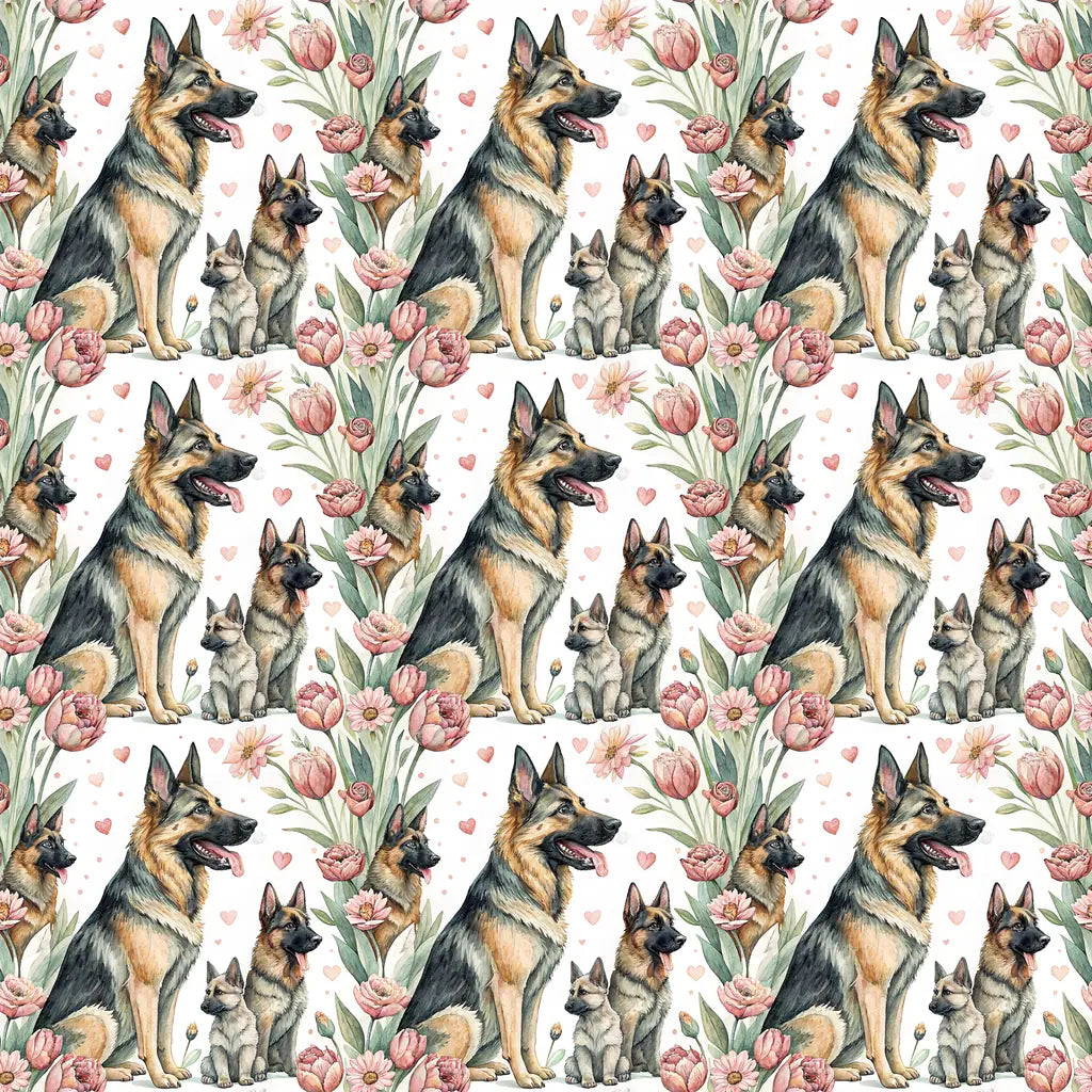 German Shepherd Floral Mother's Day Wrapping Paper — repeating pattern tile